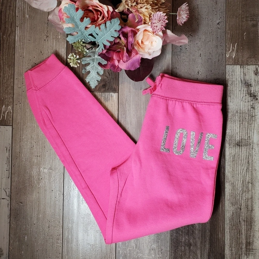 The Children’s Place Pink & Silver LOVE Jogger Sweatpants Girls Size Large 10/12